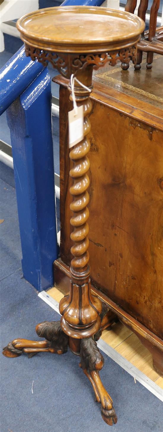 A Victorian carved walnut torchere W.40cm. (at base)